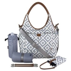 OiOi Diaper Baby Bag Hobo Tote Large Grey Aztec Multipocket 4 Piece Set
